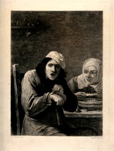 A young man removing a bandage from his hand, while an old w Wellcome V0015116