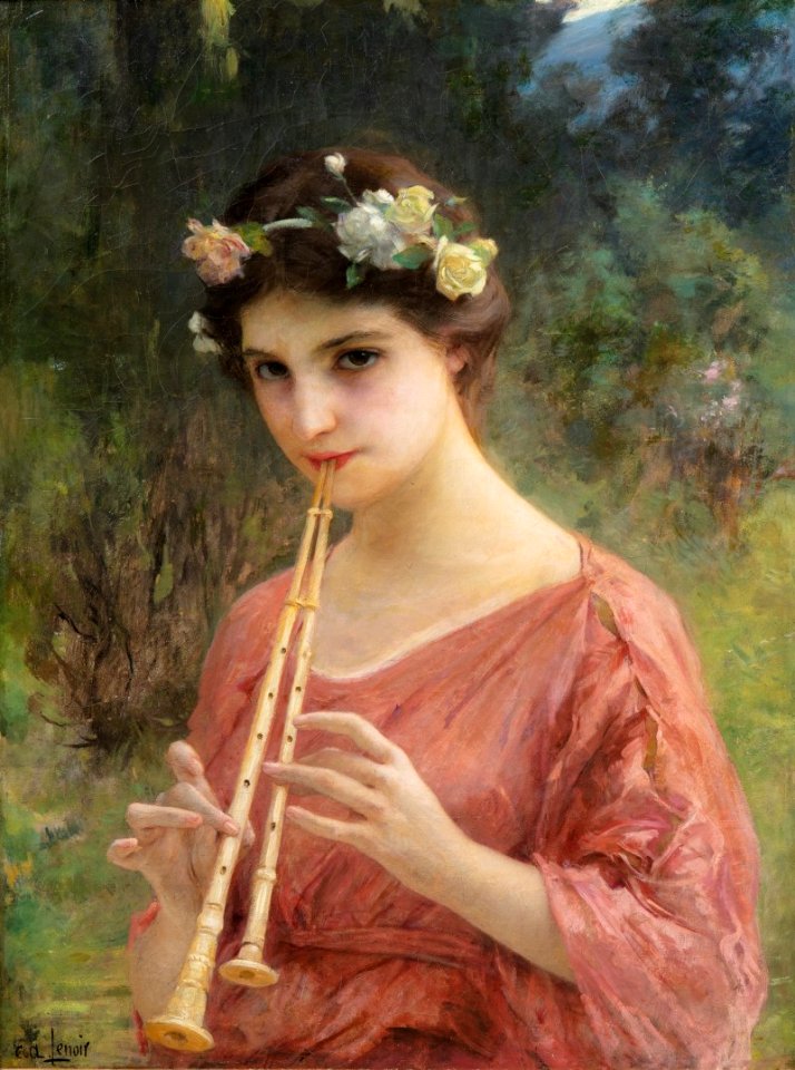 A YOUNG WOMAN PLAYING AN AULOS (OR THE DOUBLE FLUTE) 