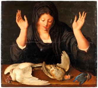 A young woman mourning a dead dove, a partridge, and a kingfisher (Jacques de Gheyn) - Nationalmuseum - 175143