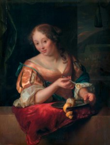 A young woman with a lemon, by Godefridus Schalcken