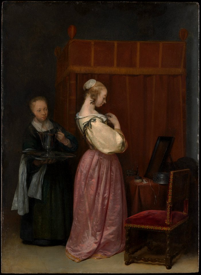 A Young Woman at Her Toilet with a Maid - Gerard ter Borch - Q28925690