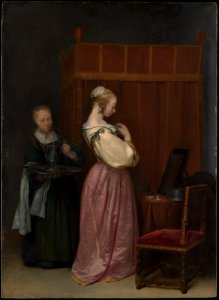 A Young Woman at Her Toilet with a Maid - Gerard ter Borch - Q28925690