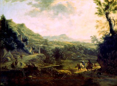 A. (1622-02-15) Pijnacker - Italiaans landschap met burcht op rotsen - B2732 - Cultural Heritage Agency of the Netherlands Art Collection