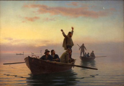 A. Dorph - Hornfiskefangst med drivvod. Tidlig morgen - KMS1127 - Statens Museum for Kunst