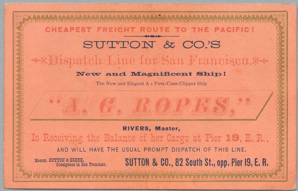 A. G. ROPES Clipper ship sailing card HN000350aA