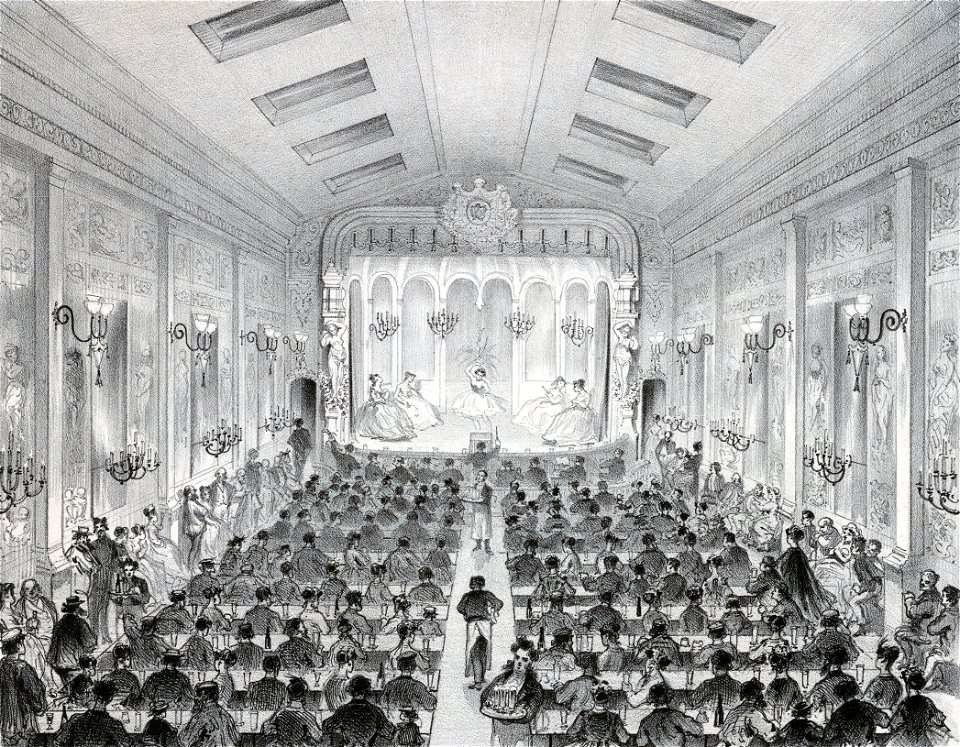 A. Belloguet, Salle des Folies-Belleville en 1869, Salle Desnoyer - NYPL Digital Collections