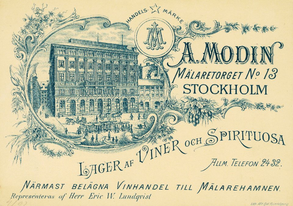 A. Modin Mälartorget 13, etikett