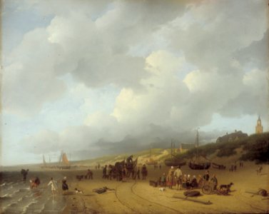 A. Schelfhout - Boten met vissers op het strand bij Scheveningen - NK2529 - Cultural Heritage Agency of the Netherlands Art Collection