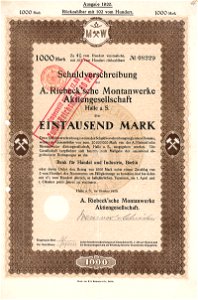 A. Riebeck'sche Montanwerke 1000 Mk 1920