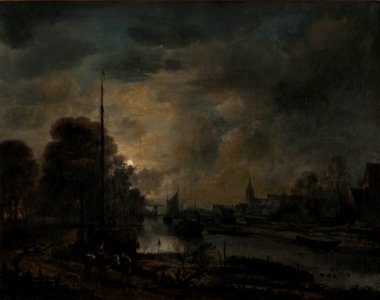 A. van der Neer - Boten op een rivier bij maanlicht - E953 - Cultural Heritage Agency of the Netherlands Art Collection
