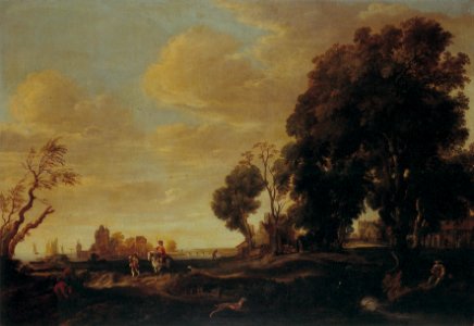 A. van der Neer - Een zandweg met valkenier en een kasteel in de verte - NK1746 - Cultural Heritage Agency of the Netherlands Art Collection