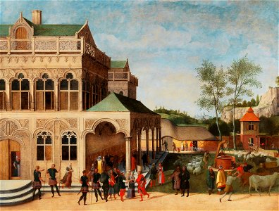 Abel Grimmer - An elegant loggia with the Proposal of Isaac to Rebecca