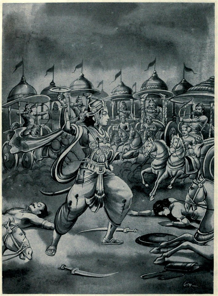 Abhimanyu battling alone in the Chakravyuha