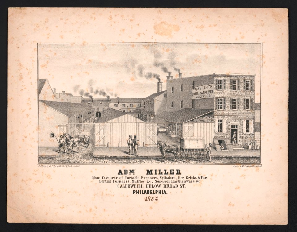 Abm. Miller manufacturer of portable furnaces, cylinders, fire bricks & tile, dentist furnaces, muffles etc. superior earthenware etc. Callowhill below Broad St. Philadelphia - on stone by LCCN2013651024
