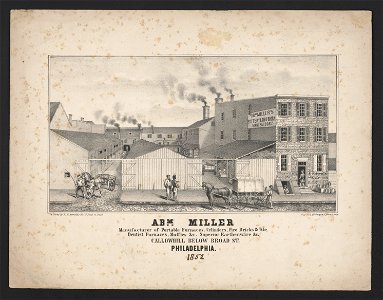 Abm. Miller manufacturer of portable furnaces, cylinders, fire bricks & tile, dentist furnaces, muffles etc. superior earthenware etc. Callowhill below Broad St. Philadelphia - on stone by LCCN2013651024