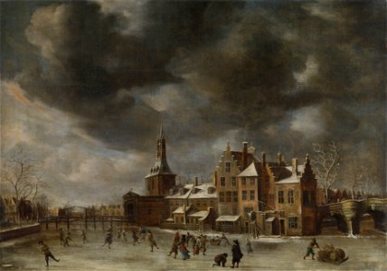 Abraham Beerstraaten The Blauwpoort in Leiden in the winter