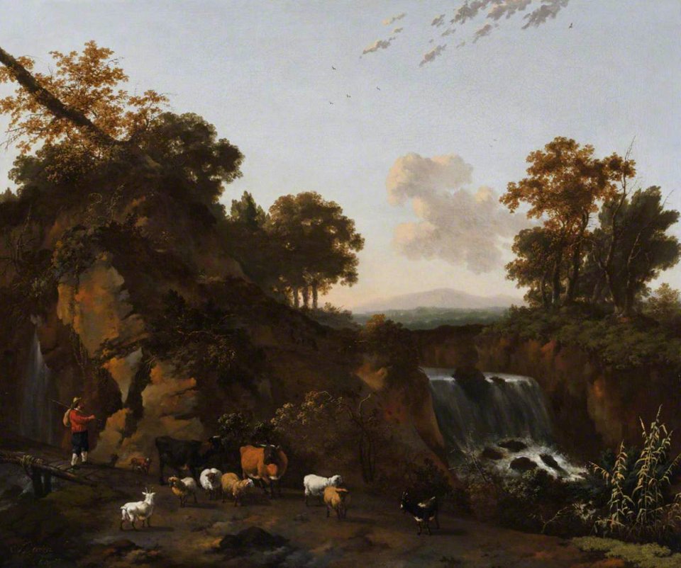 Abraham Begeyn (1637-1638-1697) - Landscape with Waterfalls, Cowherd, Sheep, Goats and Cattle - 1276726 - National Trust