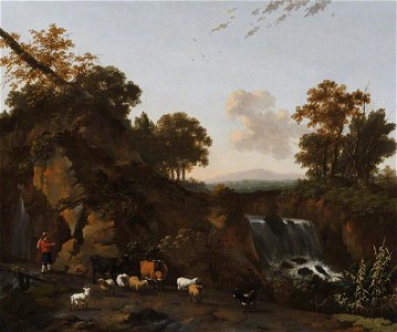 Abraham Begeyn (1637-1638-1697) - Landscape with Waterfalls, Cowherd, Sheep, Goats and Cattle - 1276726 - National Trust