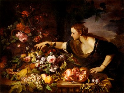 Abraham Brueghel - Woman Grasping Fruit - WGA3546