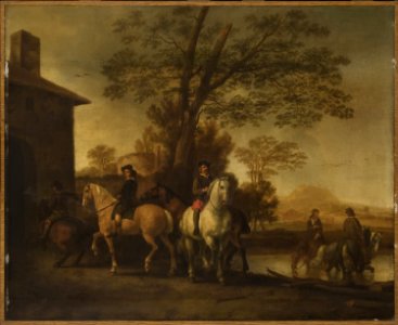 Abraham Calraet - Horsemen Watering Their Horses E1924-3-74