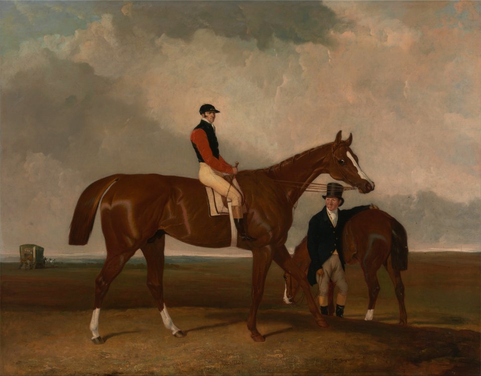 Abraham Cooper - 'Elis' at Doncaster, Ridden by John Day, with his Van in the Background - Google Art Project