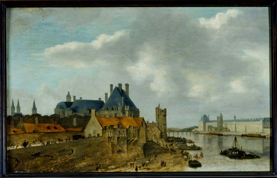 Abraham de Verwer 'Le quartier du Petit Nesle avec l'Hôtel de Nevers, la tour de Nesle, la Grande Galerie du Louvre et le pont Royal (en bois), vus du Pont-Neuf' – Musée Carnavalet