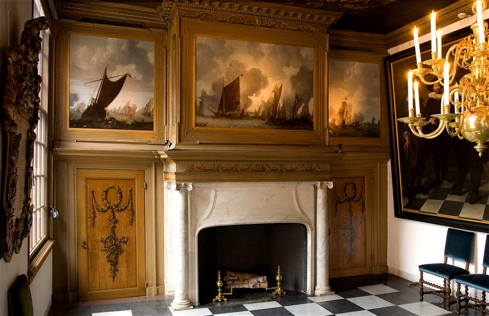 Abraham de Verwer - Schoorsteenstuk in de Regentenkamer van het Burgerweeshuis, De slag op het Slaak - SB 6190.1-3 - Amsterdam Museum