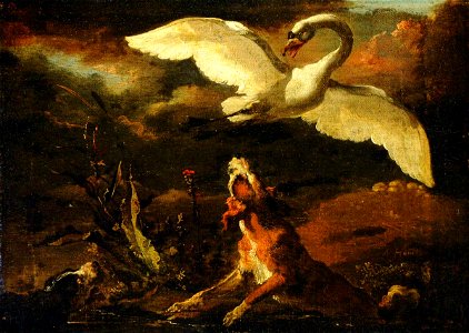 Abraham Hondius (c.1625-1691) - Hounds Putting up a Swan - 290226 - National Trust