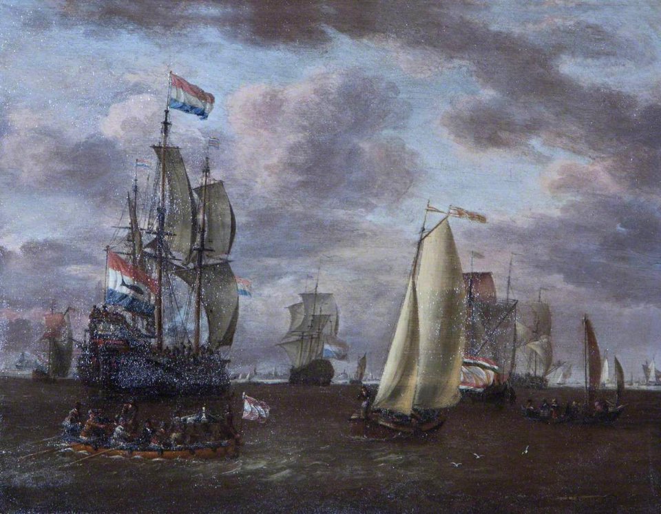 Abraham Jansz. Storck (1644-1708) - A Whaler and Other Ships at Anchor before a Port - 1401309 - National Trust