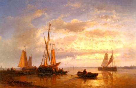 Abraham Hulk Snr - Dutch Fishing Vessels In A Calm At Sunset