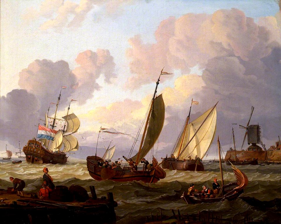 Abraham Jansz. Storck (1644-1708) - Ships Passing a Windmill - BHC0933 - Royal Museums Greenwich