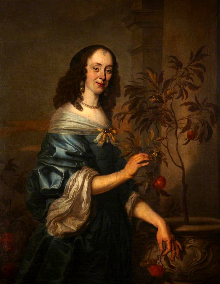 Abraham Lambertsz. van den Tempel (1622-1623-1672) (style of) - Portrait of an Unidentified Lady in a Blue Dress, Fingering an Orange Sapling - 1221298 - National Trust