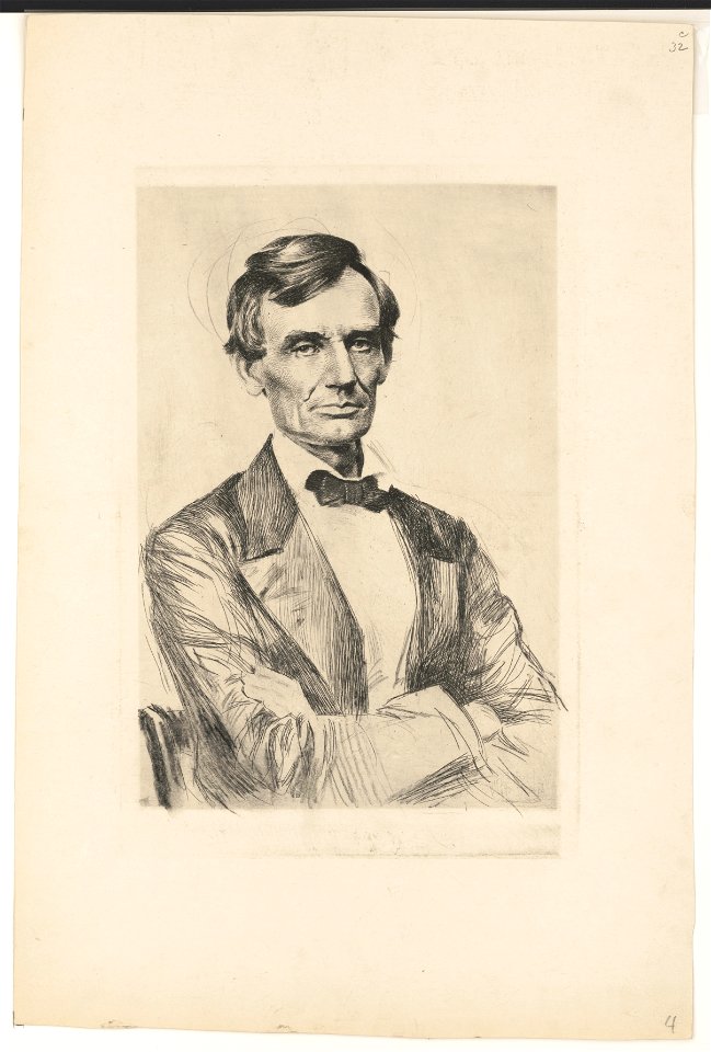 Abraham Lincoln, half-length portrait, facing front, arms folded across chest, seated in chair LCCN2017651505