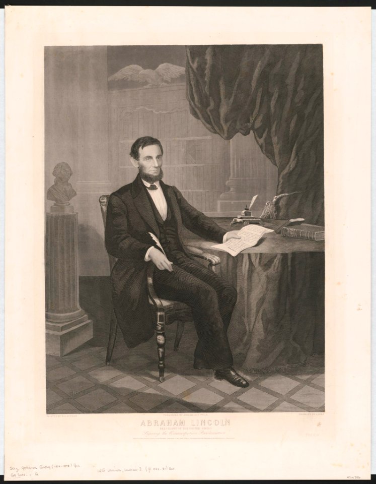 Abraham Lincoln President of the United States signing the Emancipation Proclamation - painted by W.E. Winner ; engraved by J. Serz. LCCN2015647806