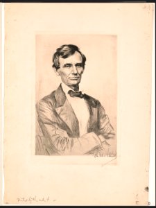 Abraham Lincoln, half-length portrait, facing front, arms folded across chest, seated in chair LCCN2003674326