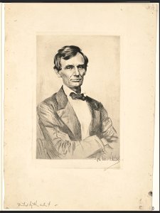 Abraham Lincoln, half-length portrait, facing front, arms folded across chest, seated in chair LCCN2003674326