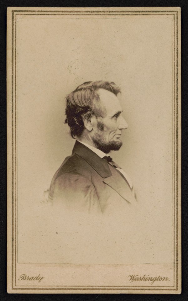 Abraham Lincoln) - Brady, Washington; Brady's National Photographic Portrait Galleries No. 352 Pennsylvania Av. Washington, D.C.; Broadway & Tenth St. New York LCCN2017659616