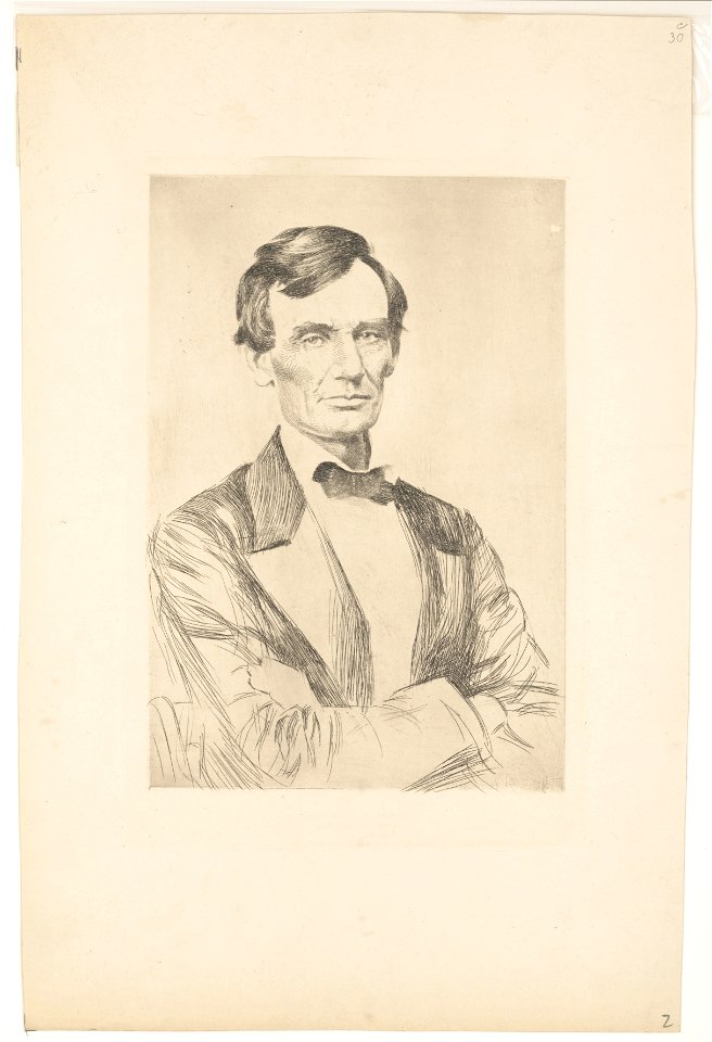 Abraham Lincoln, half-length portrait, facing front, arms folded across chest, seated in chair LCCN2012648891