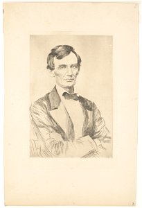 Abraham Lincoln, half-length portrait, facing front, arms folded across chest, seated in chair LCCN2012648891