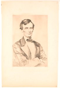 Abraham Lincoln, half-length portrait, facing front, arms folded across chest, seated in chair LCCN2012648891