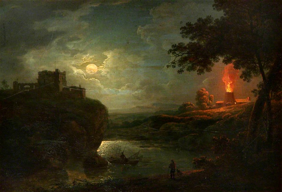 Abraham Pether (1756-1812) (attributed to) - A Castle and Burning Kiln over a River by Moonlight - 1430436 - National Trust