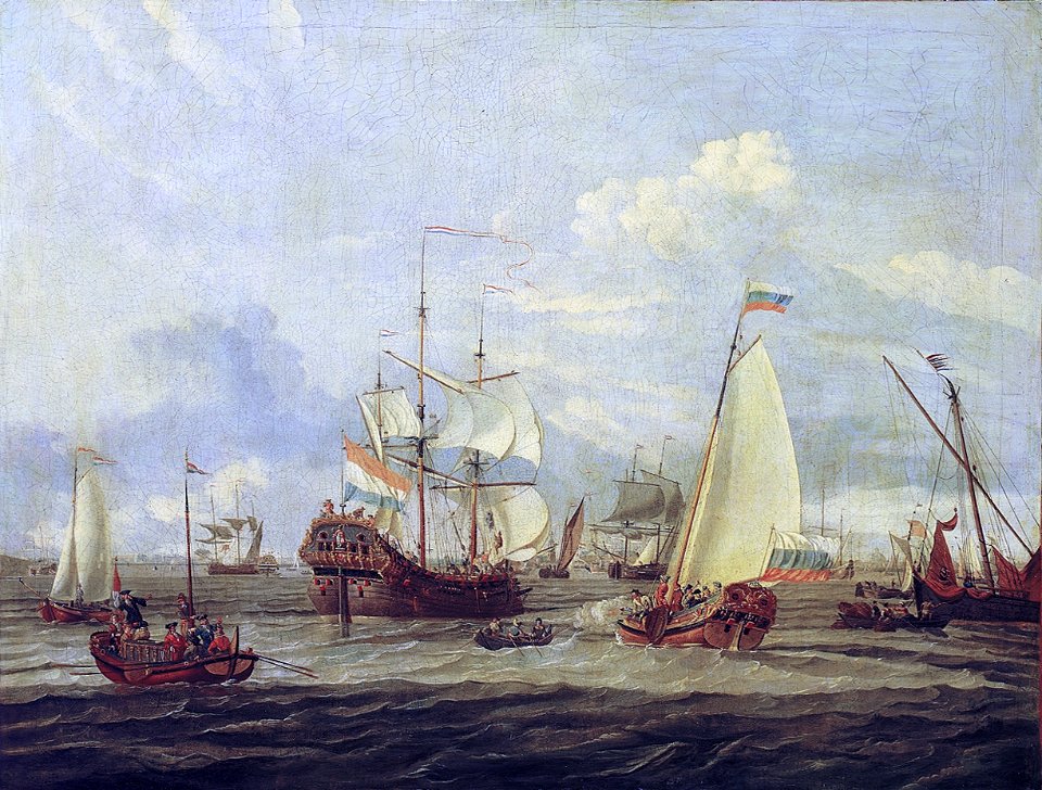 Abraham Storck - Peter the Great inspecting a ship at Amsterdam