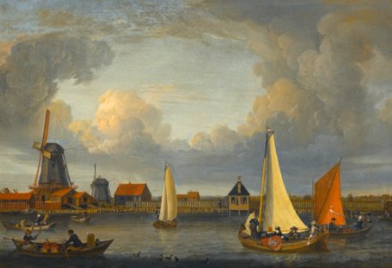 Abraham Storck - A river landscape with fishermen in rowing boats (1679)