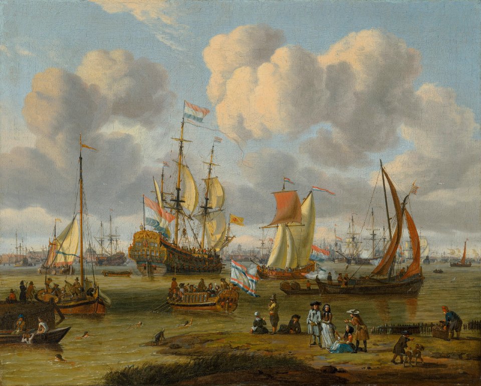 Abraham Storck - Shipping off Amsterdam with figures on a quay 2021 CKS 20054 0145 003