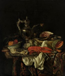 Abraham van Beijeren - Still Life with a Silver Pitcher - Google Art Project. Free illustration for personal and commercial use.