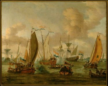 Abraham Storck - Spiegelgevecht op het IJ te Amsterdam ter ere van het bezoek van Tsaar Peter de Grote op 1 september 1697 - os I-742 - Frans Hals Museum