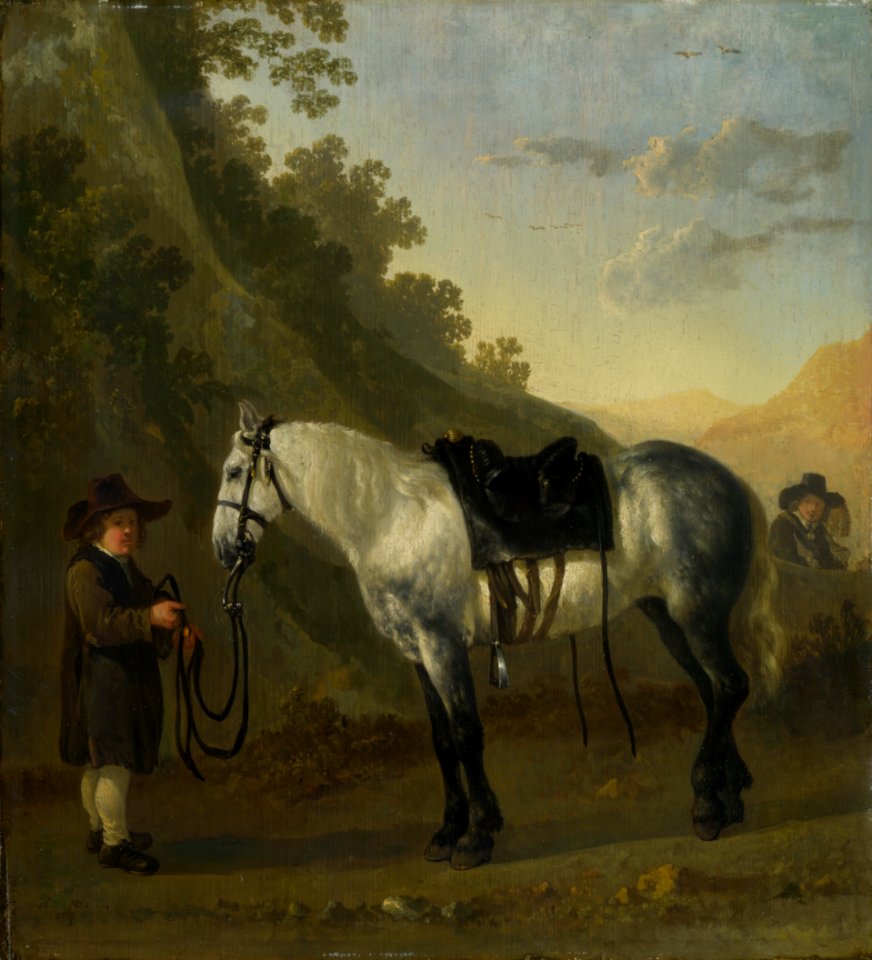 Abraham van Calraet - A Boy Holding a Grey Horse NG NG NG2548