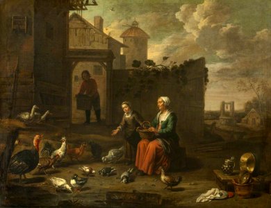Abraham Willemsens (c.1610-1672) - A Woman and a Girl Tending Poultry - 1276863 - National Trust