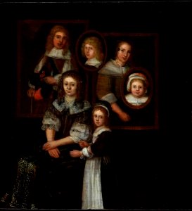 Abraham Willaerts - Dubbelportret van een jonge vrouw en een meisje met vier portretten in de achtergrond - 534 - Fitzwilliam Museum