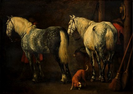 Abraham van Calraet - Interieur van een stal met twee appelschimmels - 1395 (OK) - Museum Boijmans Van Beuningen